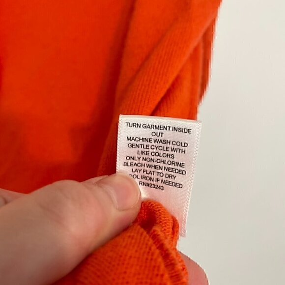 NEW YORK & COMPANY NY&CO Solid Orange Ruffle Short Elbow Sleeve Cardigan Sweater - Picture 9 of 15